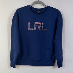Lauren Ralph Lauren Oversized Blue Crewneck Sweater. Embroidered Womens Size S